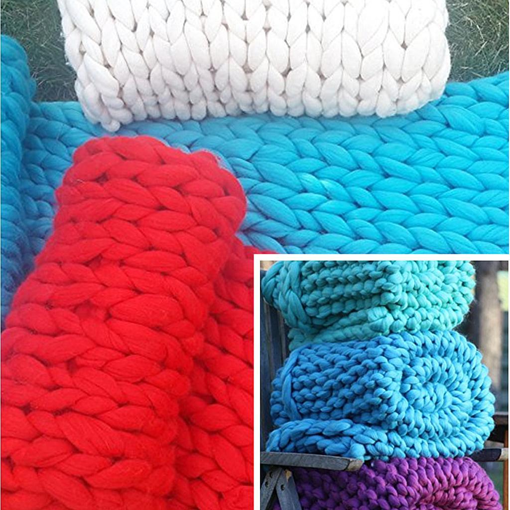 New Handmade Chunky Knitted Blanket Wool Thick Decor 120*150