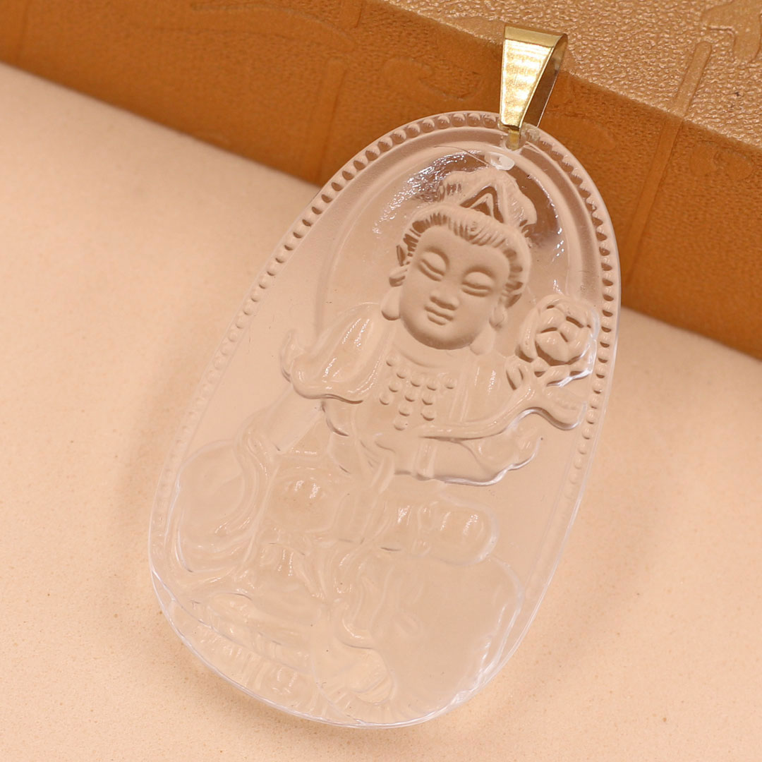 Mặt dây chuyền Phổ Hiền Bồ Tát thủy tinh trong 3.6cm MFBTT2 - phật bản mệnh tuổi Thìn, Tỵ - Mặt size nhỏ