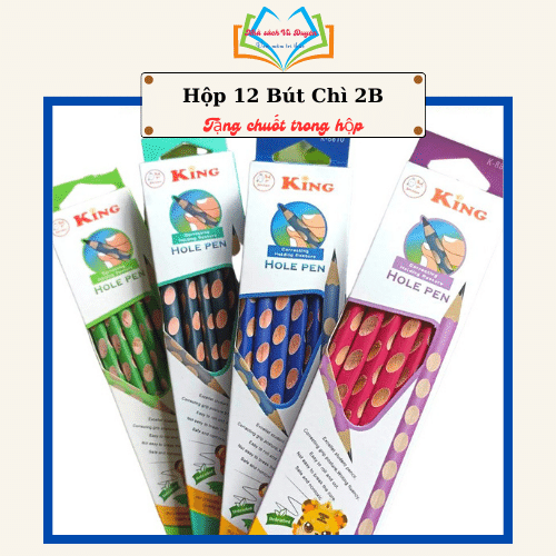 Hộp 12 bút chì định vị 2B tặng kèm 1 chuốt cho bé tập viết