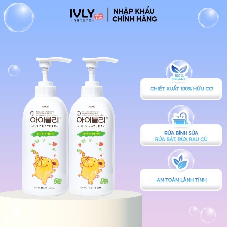 Combo 2 nước rửa bình sữa dạng gel IVLY NATURE hữu cơ an toàn cho bé dung tích 500ml ivly0022