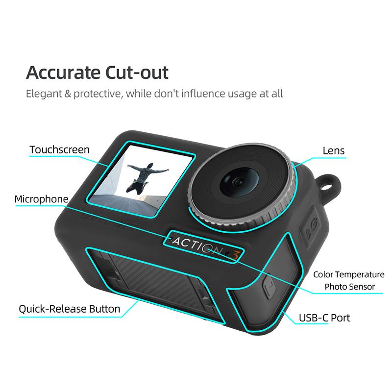 Vỏ Silicon Bảo Vệ Cho DJI Action 3 Chống Trầy Xước Vỏ Máy Ảnh Bảo Vệ Dây Buộc Phụ Kiện Cho DJI OSMO ACTION 3