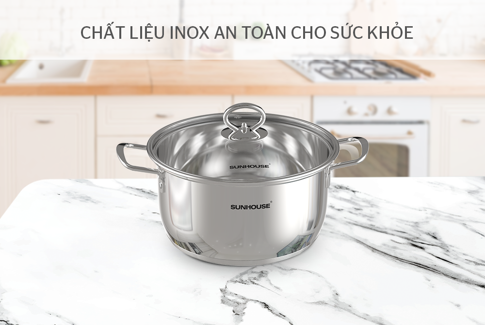 [Hàng Chính Hãng] Nồi Inox 5 Đáy Sunhouse SHG788 - Sử dụng được mọi loại bếp - Kích thước đa dạng 16cm, 20cm, 24cm