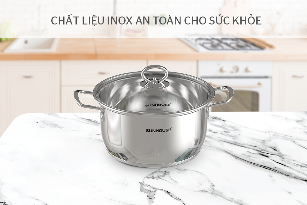 Nồi Inox 5 Đáy Sunhouse SHG788 - Sử dụng được mọi loại bếp - Kích thước đa dạng 16cm, 20cm, 24cm