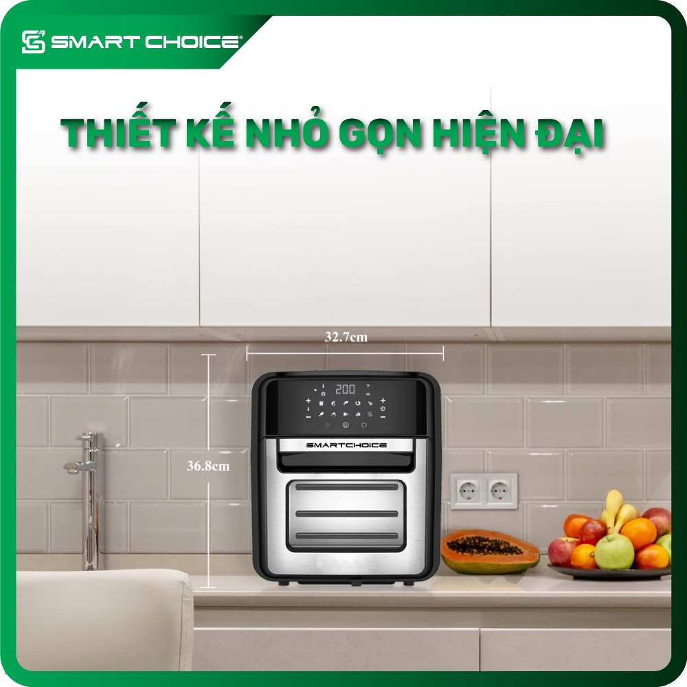 Nồi Chiên Không Dầu Điện Tử SMARTCHOICE 12L Cao Cấp - 10 Chế Độ Nấu , Lò Chiên Không Dầu Cảm Ứng, Đầy Đủ Phụ Kiện Đa Năng - Bảo Hành CHÍNH HÃNG 18 tháng