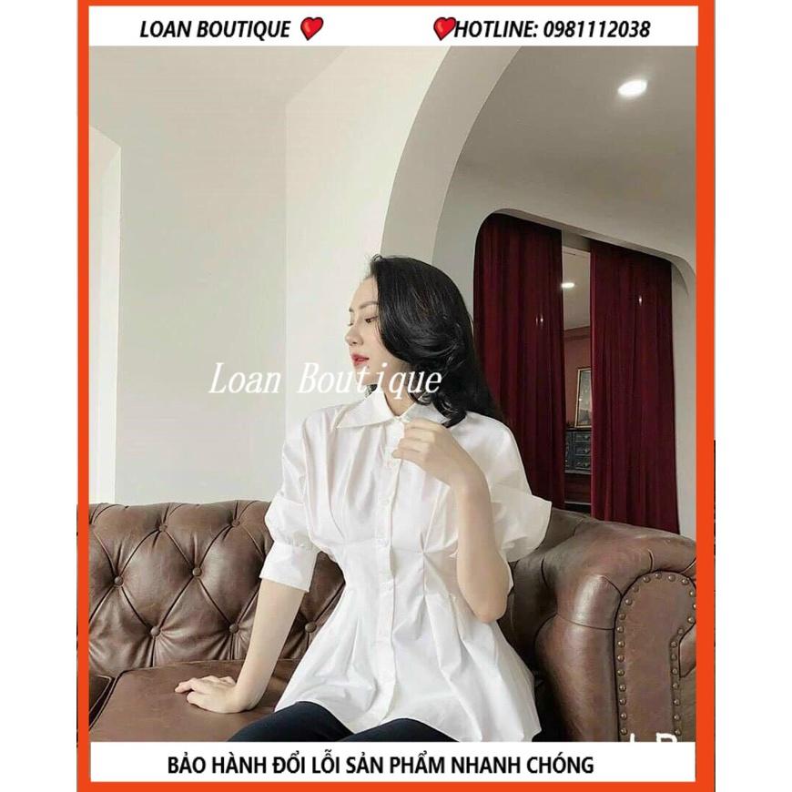 Áo sơmi rúm eo lưng chun_Sơmi bo eo vải lụa nhuyễn mềm đẹp không nhăn