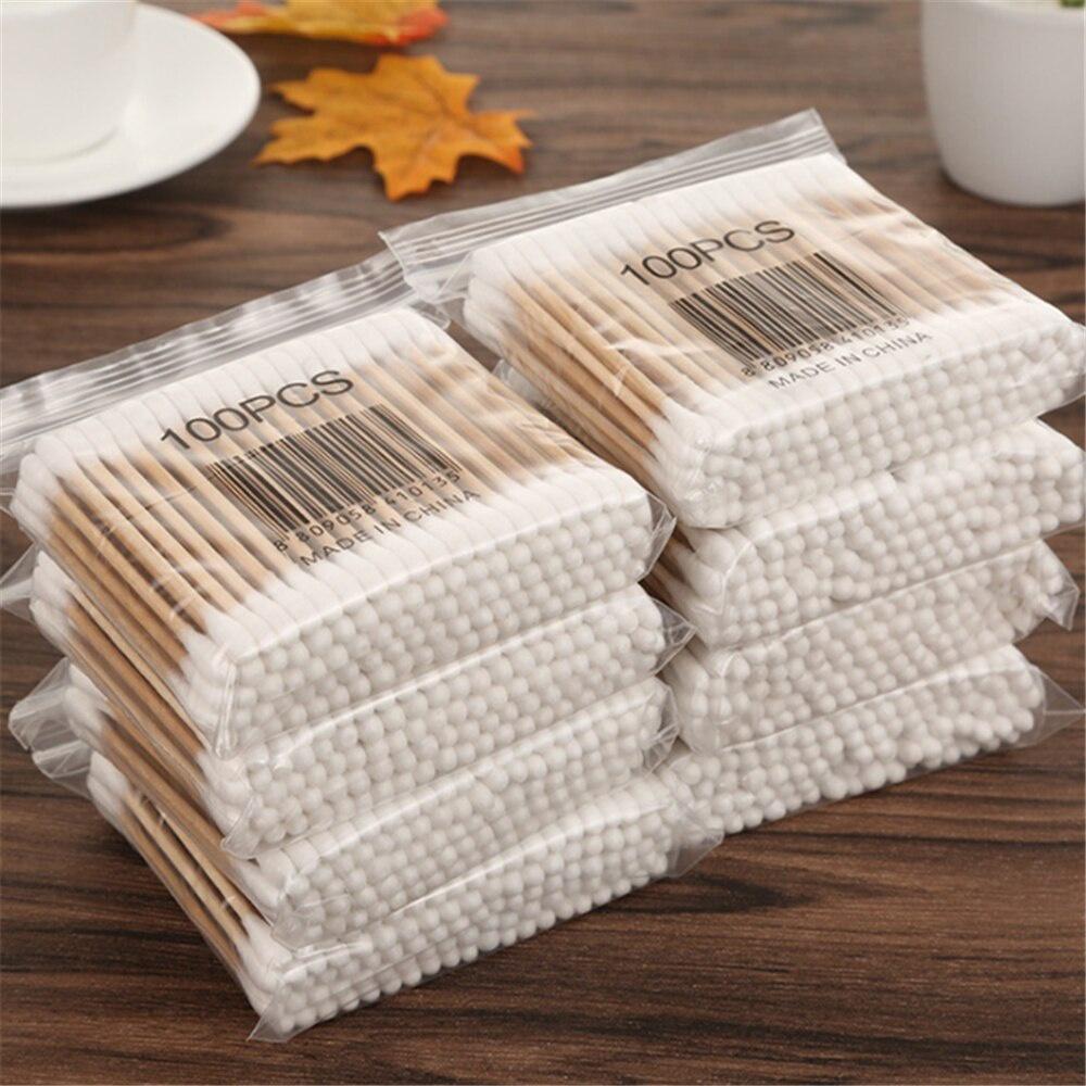 100pc Cotton Swabs Wooden Handle Double Tipped with Finest Quality Cotton Heads Multipurpose Safe Highly Absorbent Cotton-Tipped
