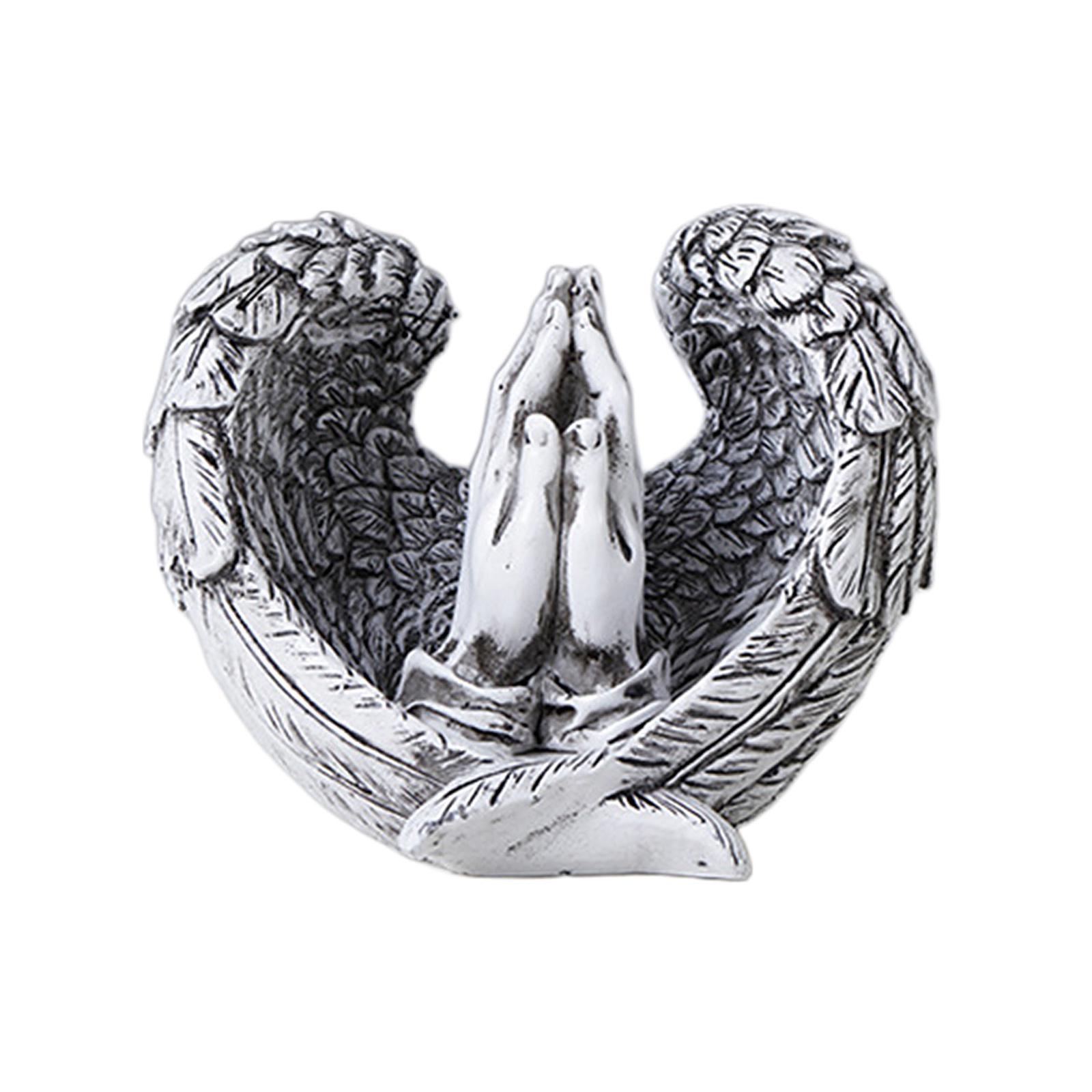 Angel Wings Statue with Pray Hands 3D Art Figurines Indoor Office Decor