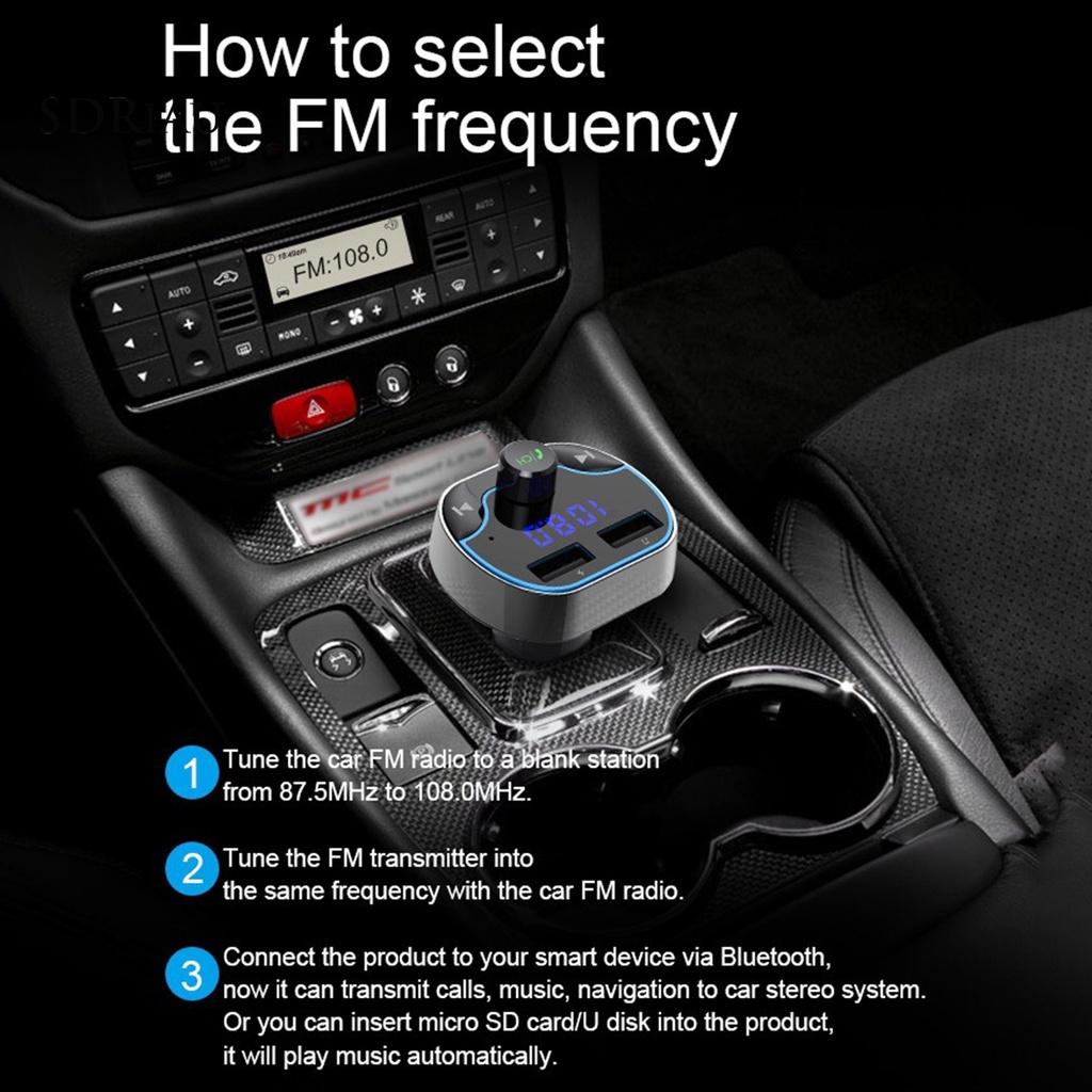 *QCDZ* T24 Bluetooth Player Noise Reduction Handsfree Black FM Transmitter Support U Disk TF Card Charger for Car