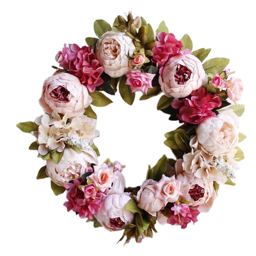 Artificial Flower Wreath Garland for Home Wedding Party Decor Pink