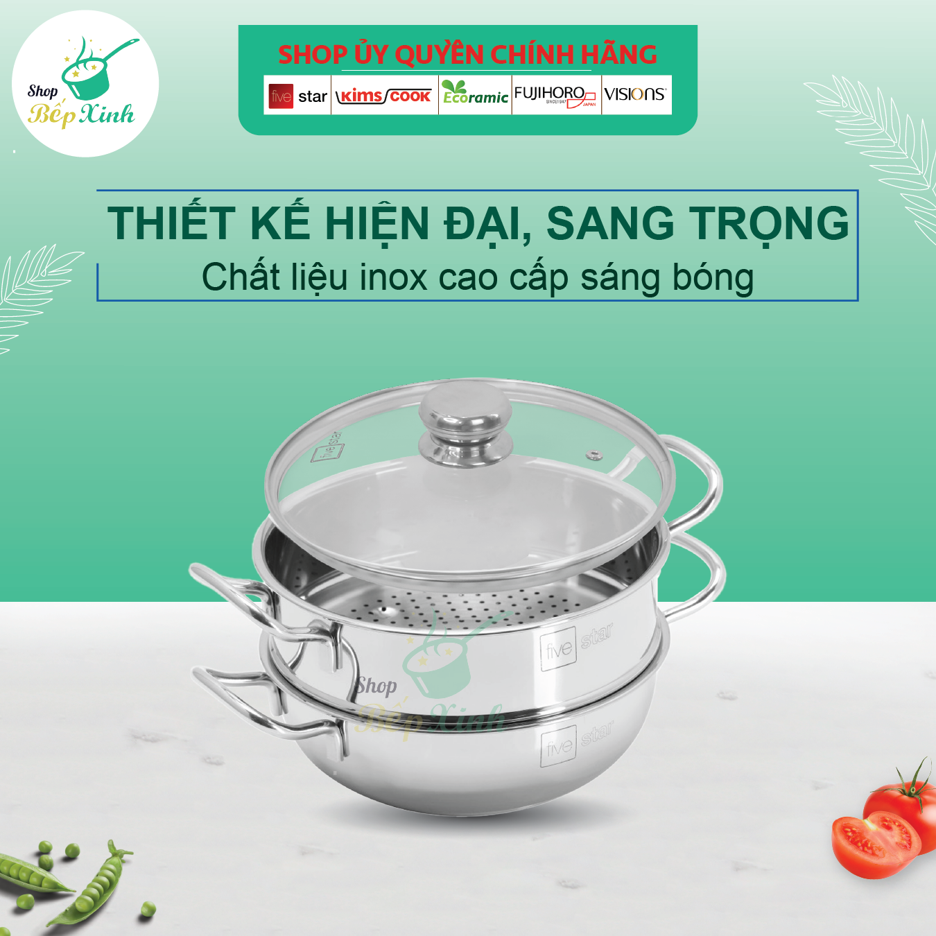 Nồi lẩu xửng hấp inox cao cấp Fivestar 3 đáy từ nắp kính ( tặng 2 vá canh ) - hàng chính hãng