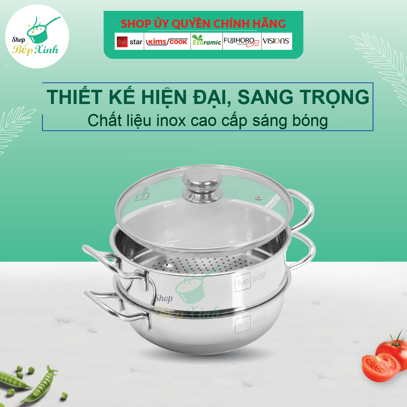 Nồi lẩu xửng hấp FIVESTAR 3 đáy từ nắp kính 24cm , 26cm , 28cm