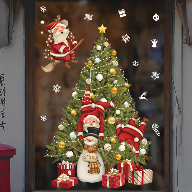Decal trang trí Noel - Ông già Noel trên cây thông