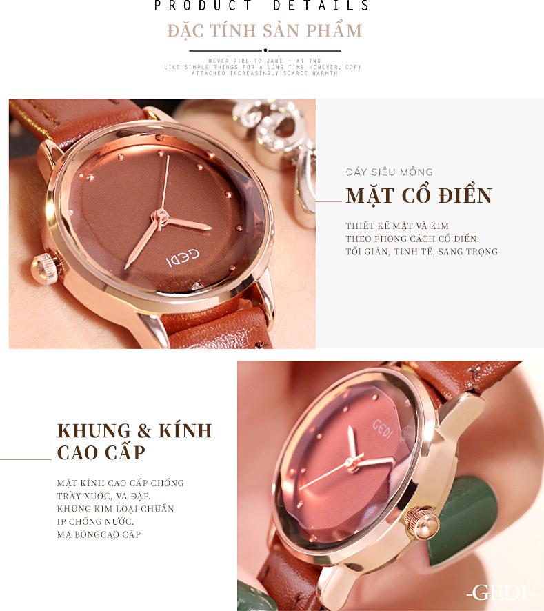 Đồng hồ nữ dây da nhiều màu GEDI thời trang Hàn Quốc - Hàng chính hãng