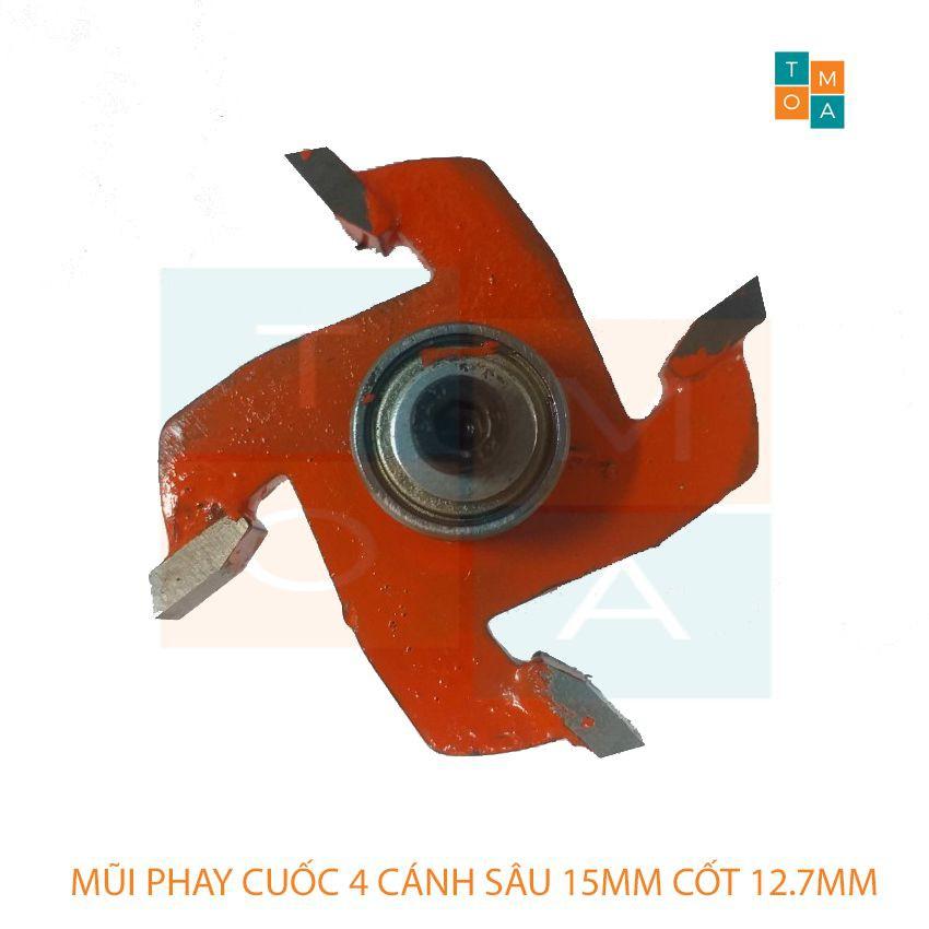 MŨI SOI GỖ - MŨI CUỐC GỖ 4 CÁNH RỘNG 15MM SÂU 15 MM - MŨI PHAY RÃNH ĐẦU BI