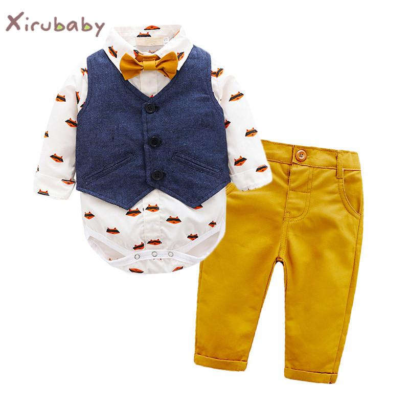 Năm 2017 Thời Trang Cho Bé Trai 3 Món Áo Vest + Tặng Rompers + Quần Tiệc Trang Trọng Quần Áo Bộ Trẻ Sơ Sinh Bộ Quần Áo Bé Trai quý Ông Lịch Lãm Phù Hợp Với Hàng Miễn Phí