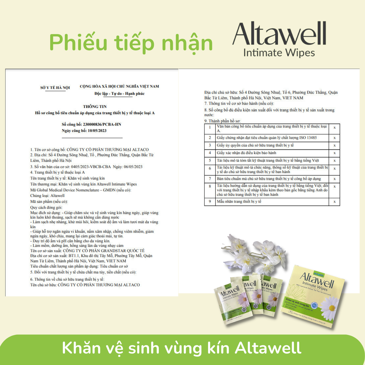 Khăn lau ướt vệ sinh &quot;cô bé&quot; Altawell Intimate Wipes 1 HỘP 20 gói