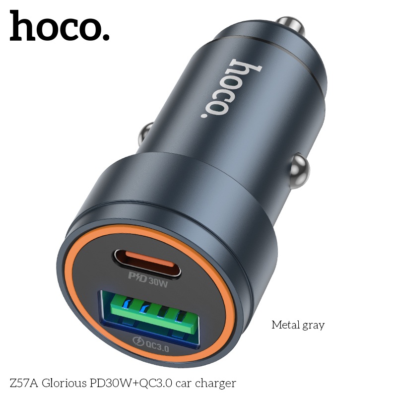 Tẩu sạc nhanh ô tô Hoco Z57A 30W sạc siêu nhanh 2 cổng PD 30W QC 3.0 18W - Hàng chính hãng