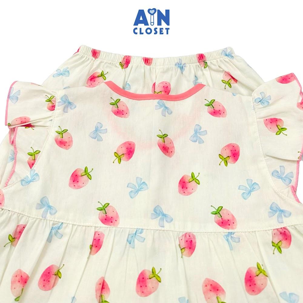 Bộ quần áo Ngắn bé gái họa tiết Dâu Snow Pink Cotton - AICDBGUTYO0H - AIN Closet