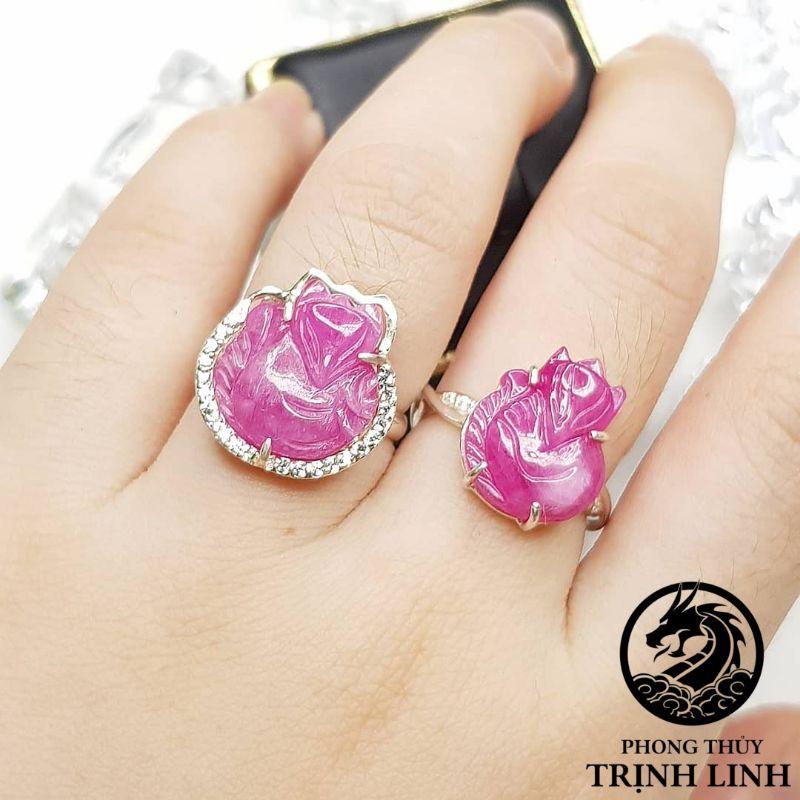 NHẪN VIỀN BẠC ĐÍNH HỘT HỒ LY HỒNG