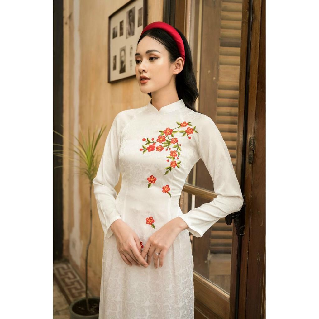 Lụa mango Áo dài cách tân cực xinh Áo dài thêu hoa đính hạt tỉ mỉ