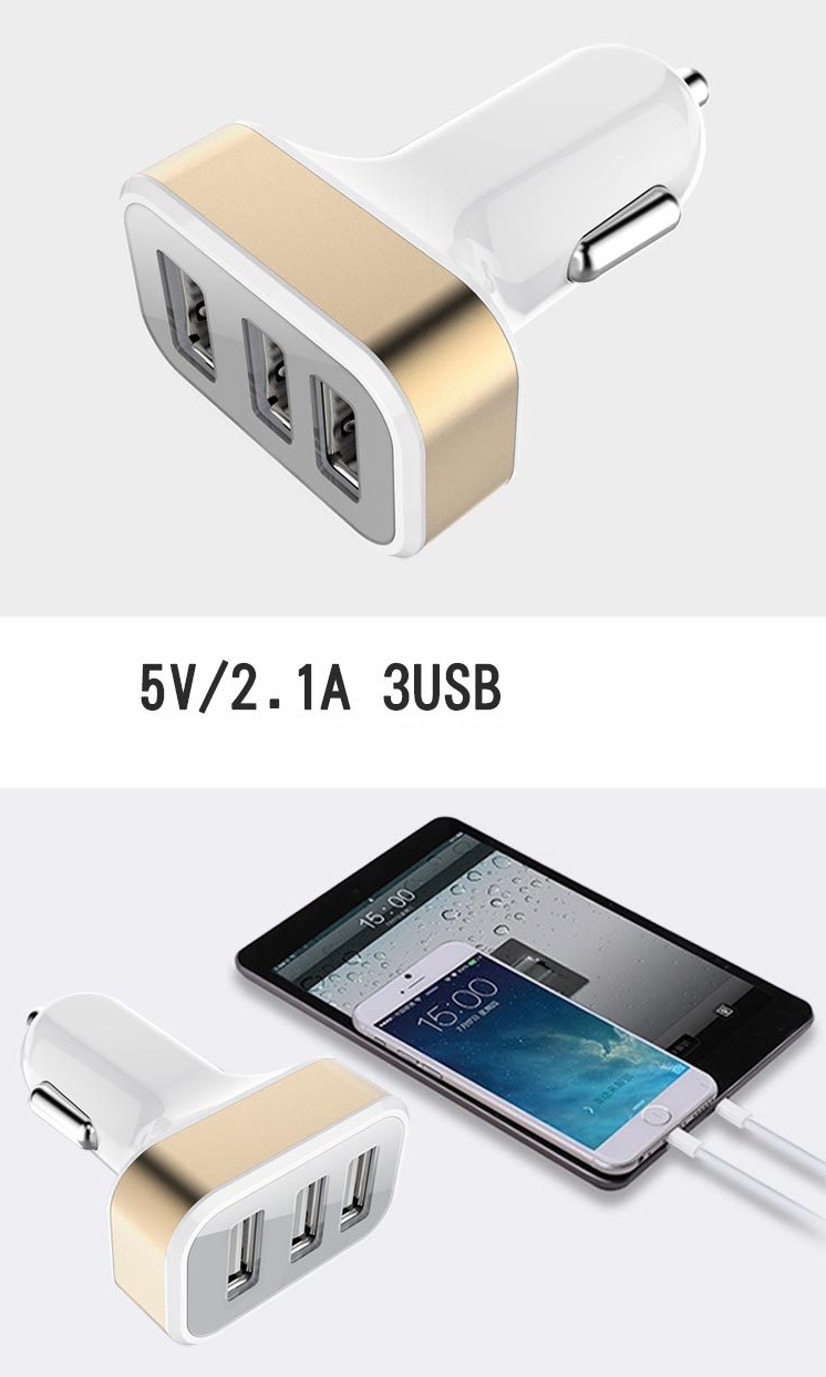 Củ sạc trên ô tô hợp kim nhôm 4.1A thông minh bộ sạc điện thoại với 3 đầu USB dung lượng lớn
