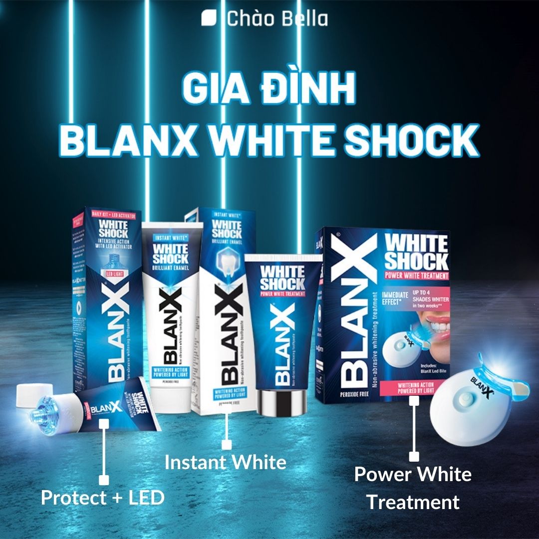 Bộ đôi Kem đánh răng BlanX Giúp Răng Trắng Sáng (+LED LIGHT) BlanX Toothpaste White Shock blue fomula 50ml