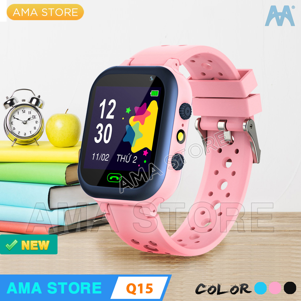 Đồng hồ Thông minh Trẻ em AMA Watch Q15 lắp SIM nghe gọi 2 chiều 3 màu Xanh Hồng Đen Hàng chinh hãng