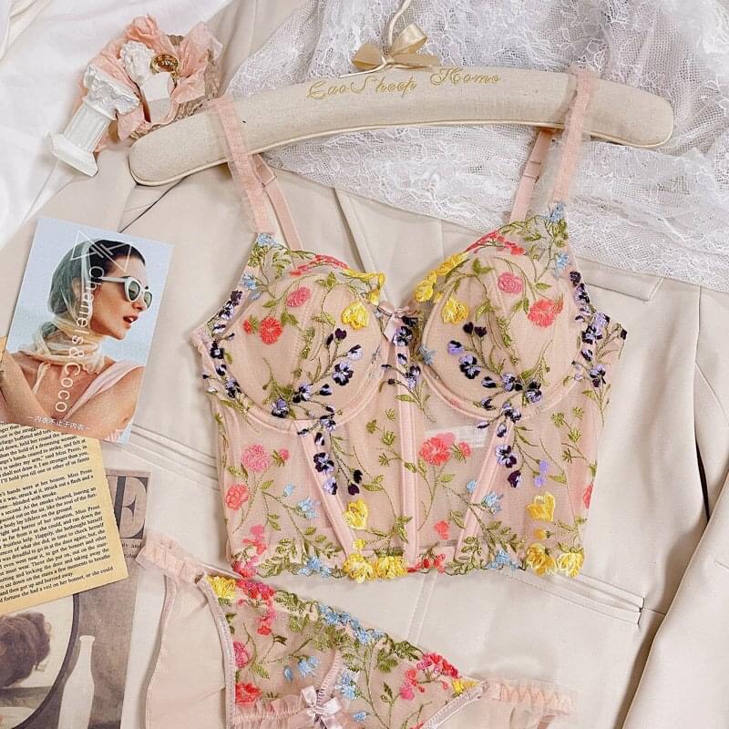 Áo Bra Corset ren thêu hoa mút mỏng có gọng, nâng ngực gợi cảm,bản to ôm sát cơ thể,tạo đường cong quyến rũ hàng cao cấp
