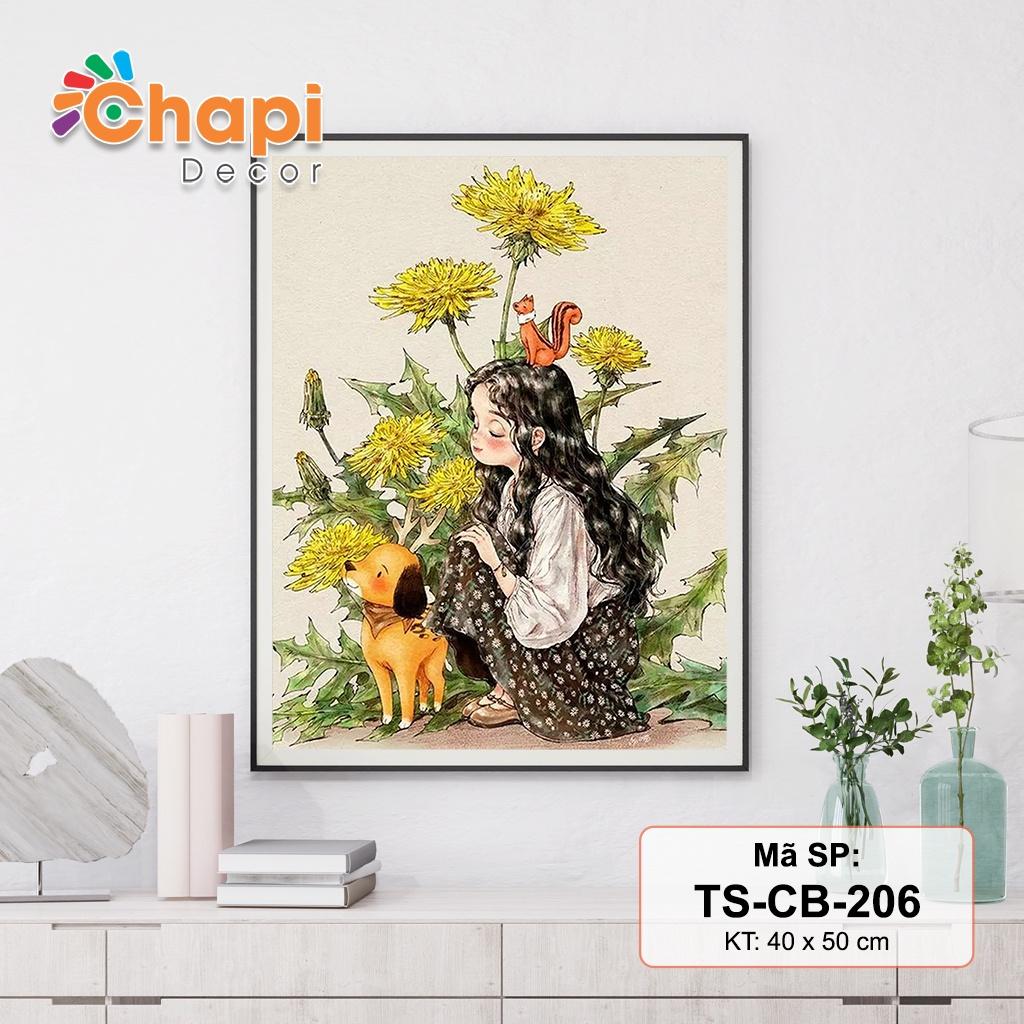 Tranh tô màu số hóa Cô Bé Tóc Xù KT 40x50cm đã căng khung, Có dầu bóng | Chapi Decor