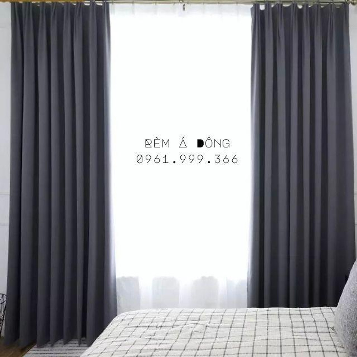 HN_Rèm vải trơn màu không họa tiết - màu ghi đậm, NHIỀU SIZE, CÓ SẴN - Cao cố định 2.2m