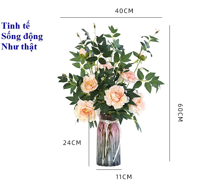 Hoa lụa vải-Mẫu đơn&Bình thủy tinh
