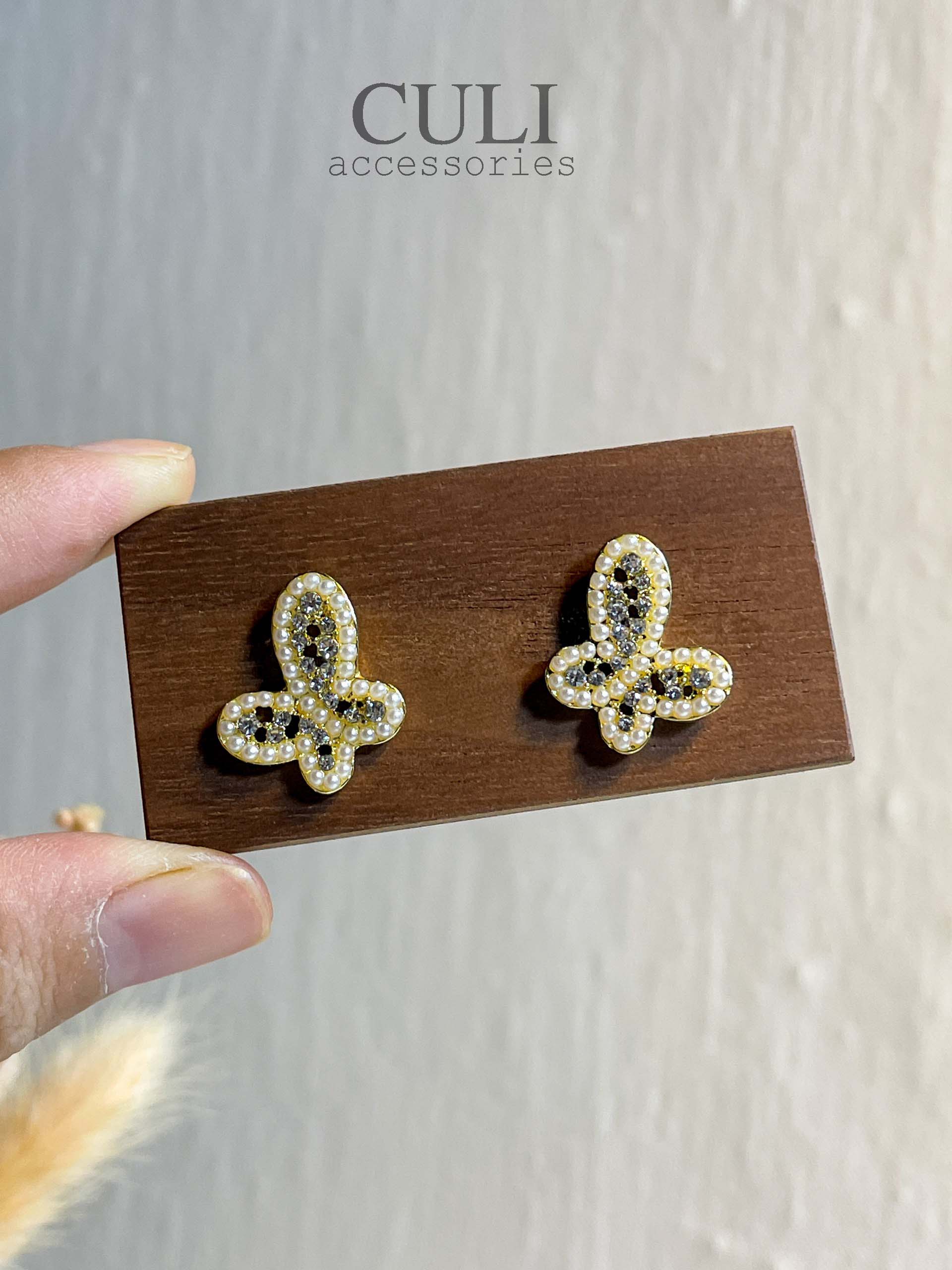 Khuyên tai, Bông tai thời trang hình bướm kết hạt traiHT690 - Culi accessories