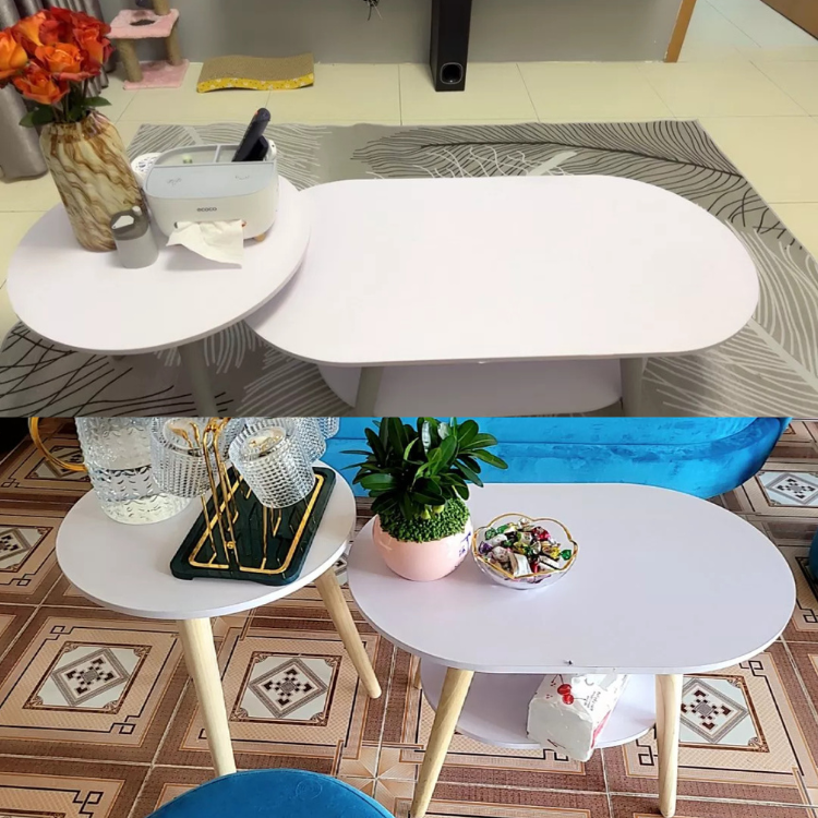 Bàn 2 tầng + Bàn tròn làm bàn sofa phòng khách, bàn cafe phong cách hiện đại