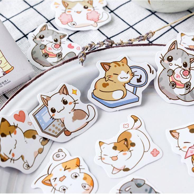 Hộp 45 Miếng Nhãn Dán Sticker Trang Trí Mèo Nhật Bản