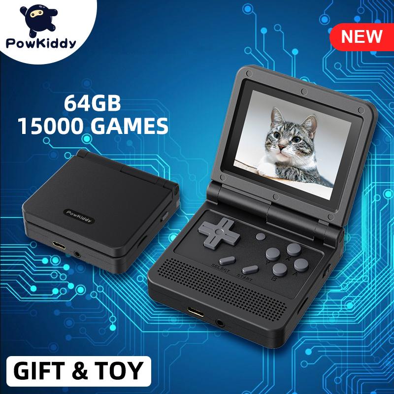 POWKIDDY v90 Phiên bản màu đen Bảng điều khiển cầm tay lật màn hình IPS 3 inch Bảng điều khiển trò chơi hệ thống mở 16 Trình mô phỏng PS1 Quà tặng cho trẻ em Màu sắc: Vàng 16GB