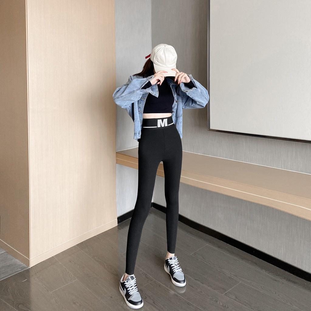 Quần legging nữ cạp cao chữ M chất zip co giãn thoải mái QL01