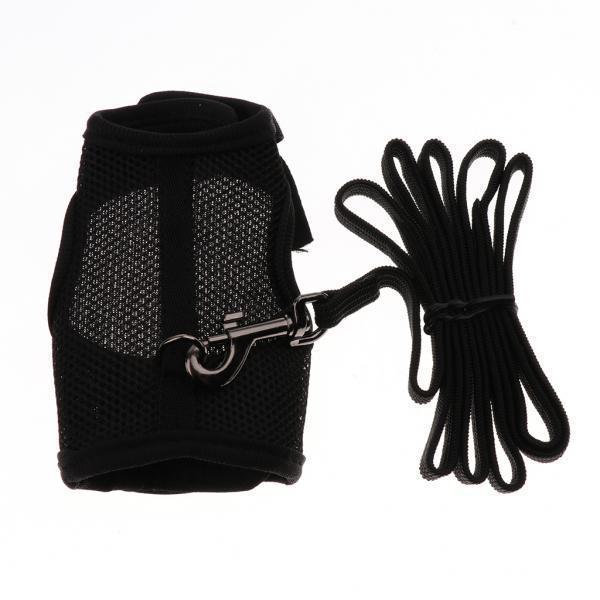 2X Hamster Rabbit Guinea Pig Rat Ferret Breathable Mesh Harness Leash Black M