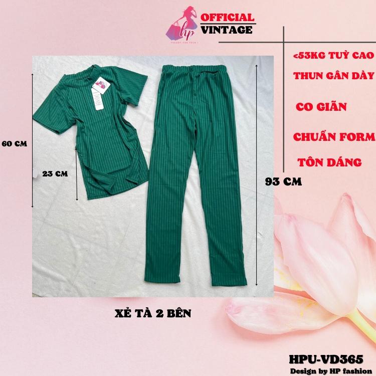 Set bộ dài áo thun xẻ tà body nữ kèm quần dài lưng cao thun gân dày kiểu hàn quốc mặc nhà VD365