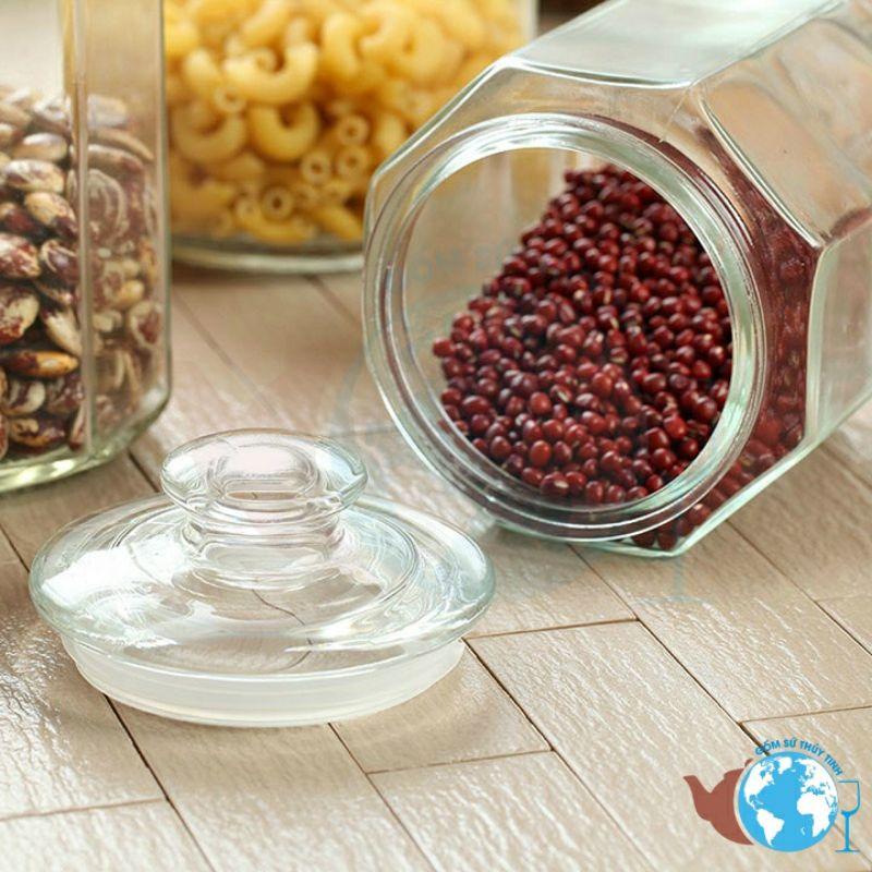 Hũ Lọ Thủy Tinh Đựng Gia Vị Lục Giác 3 lít Có Gioăng Chống Thoát Khí