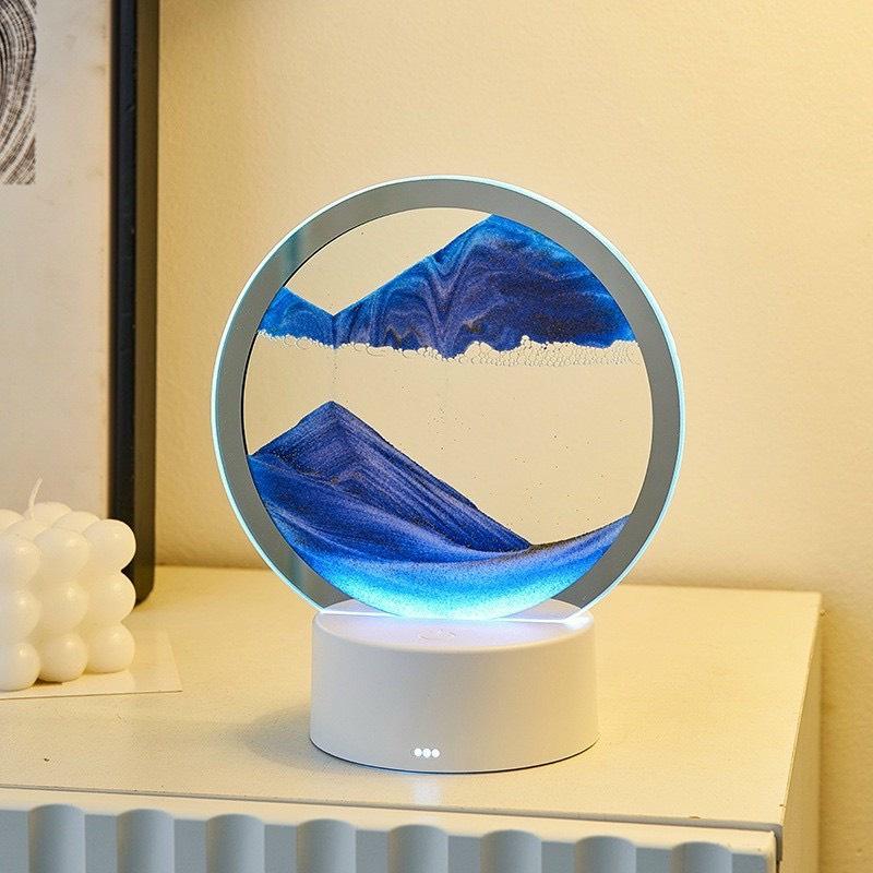 Đèn ngủ led trang trí dạng Tranh cát 3D chuyển động hình tròn 16cm cắm điện USB hoặc Dùng Pin 3AAA độc lặp