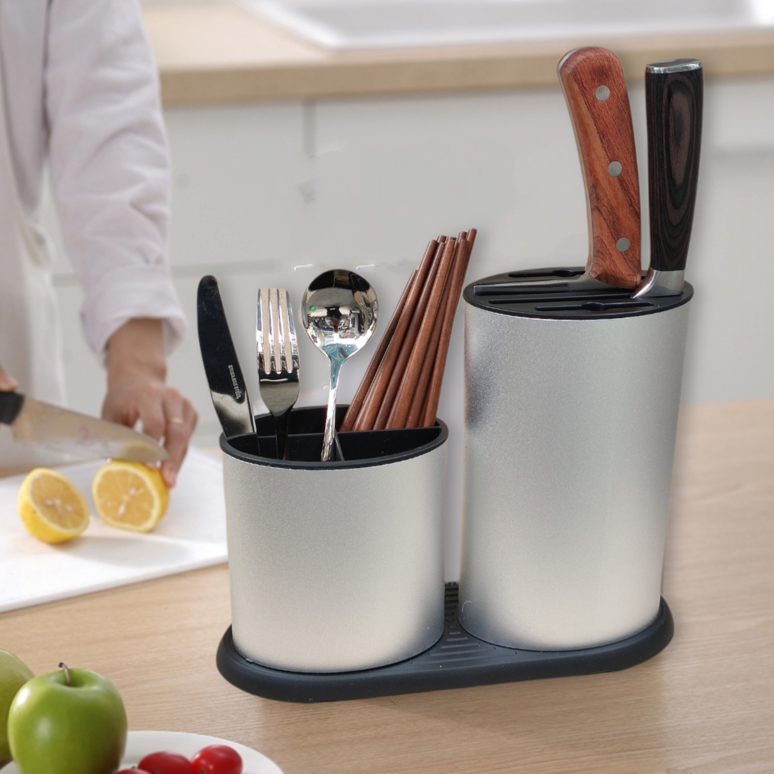 Kệ cắm dao đũa muỗng chất liệu nhôm sần cao cấp