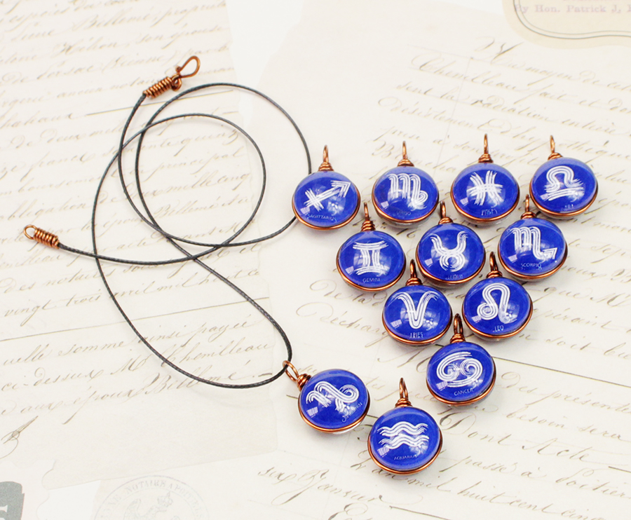 Dây chuyền mặt 14mm hình 12 cung hoàng đạo Zodiac màu sắc tươi sáng 14MM-004