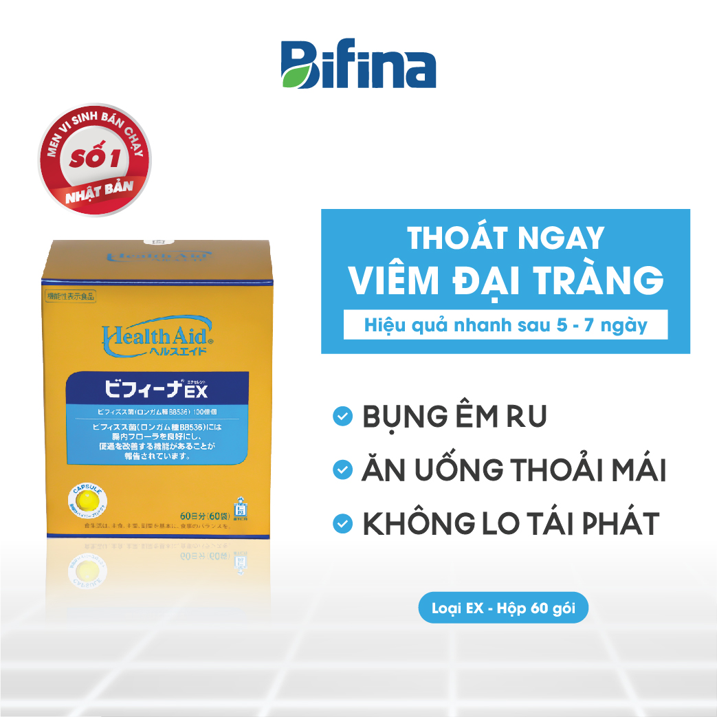 Men vi sinh Bifina Nhật Bản, Loại EX 60 gói - Thoát ngay viêm đại tràng, không lo tái phát