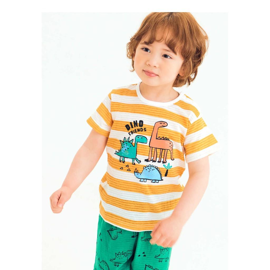 BỘ NGẮN CAO CẤP CHO BÉ NỘI ĐỊA HÀN, CHẤT COTTON GIẤY ORGANIC, MẪU KHỦNG LONG CAM