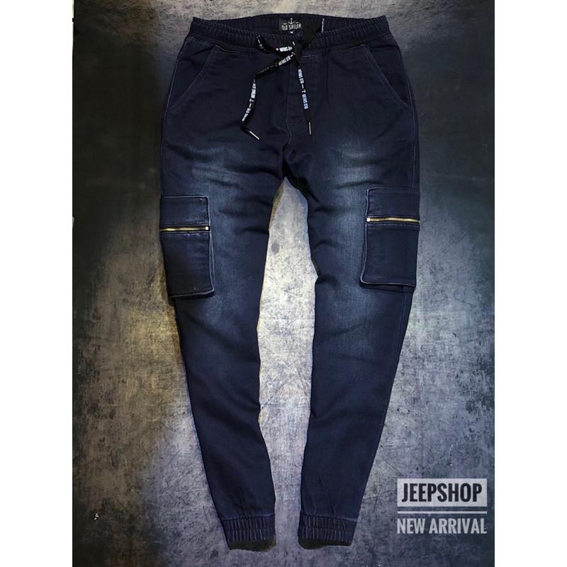Quần Jogger Jean_túi hộp_co giãn_bo chân - Xanh lợt