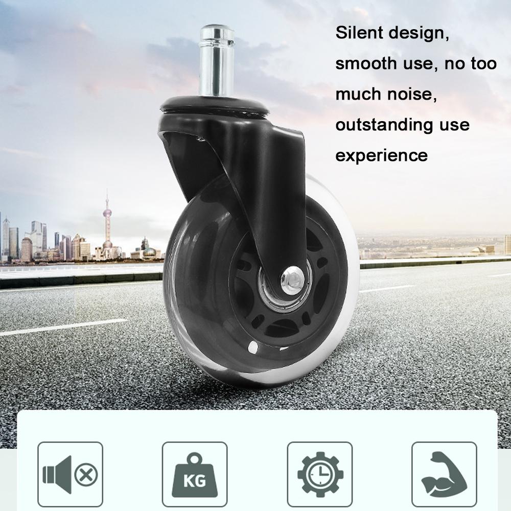 3-inch Circlip Black Transparent Wheel Polyurethane PU Silent Caster 5PCS Office Chair Wheel 360° Caster Wheel