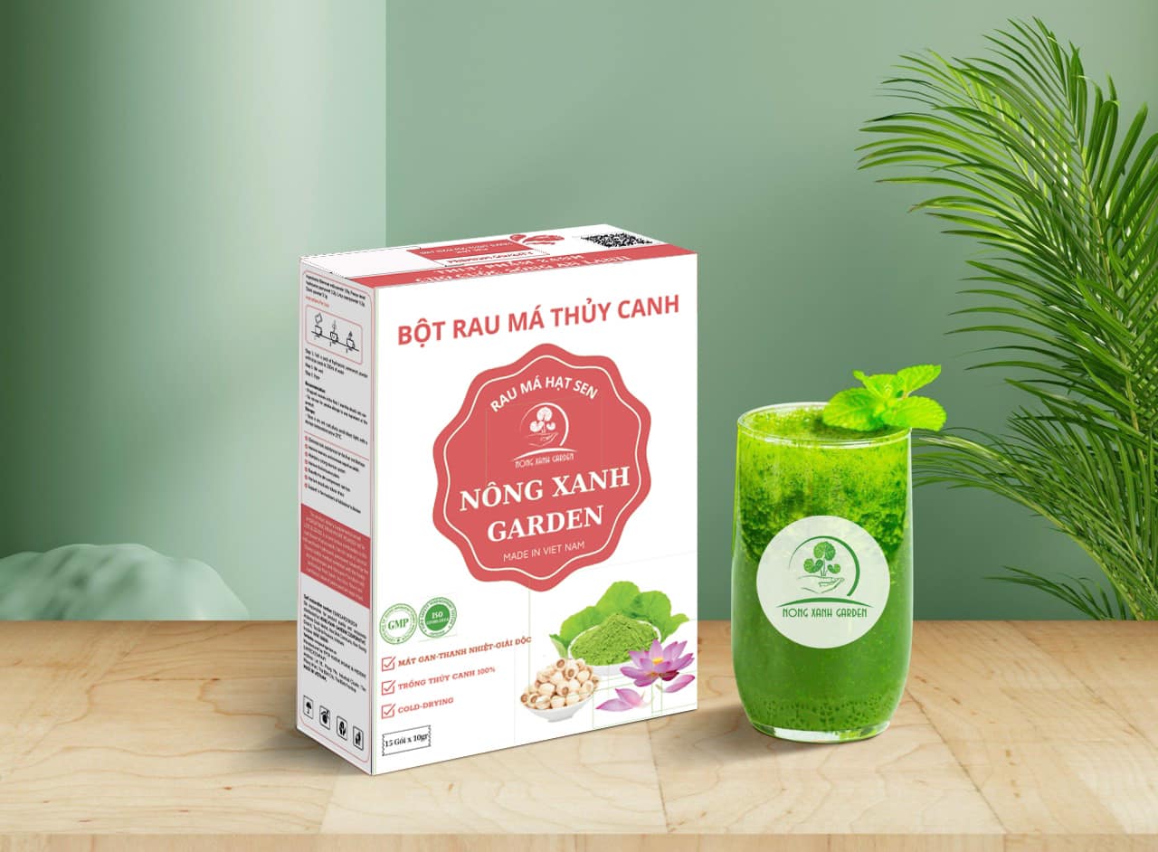 Nông Xanh Garden Bột Rau Má Thủy Canh Hạt Sen Hộp 15 gói (10gr/1 gói) hòa tan uống liền, dễ uống, thanh nhiệt, mát gan, làm đẹp da