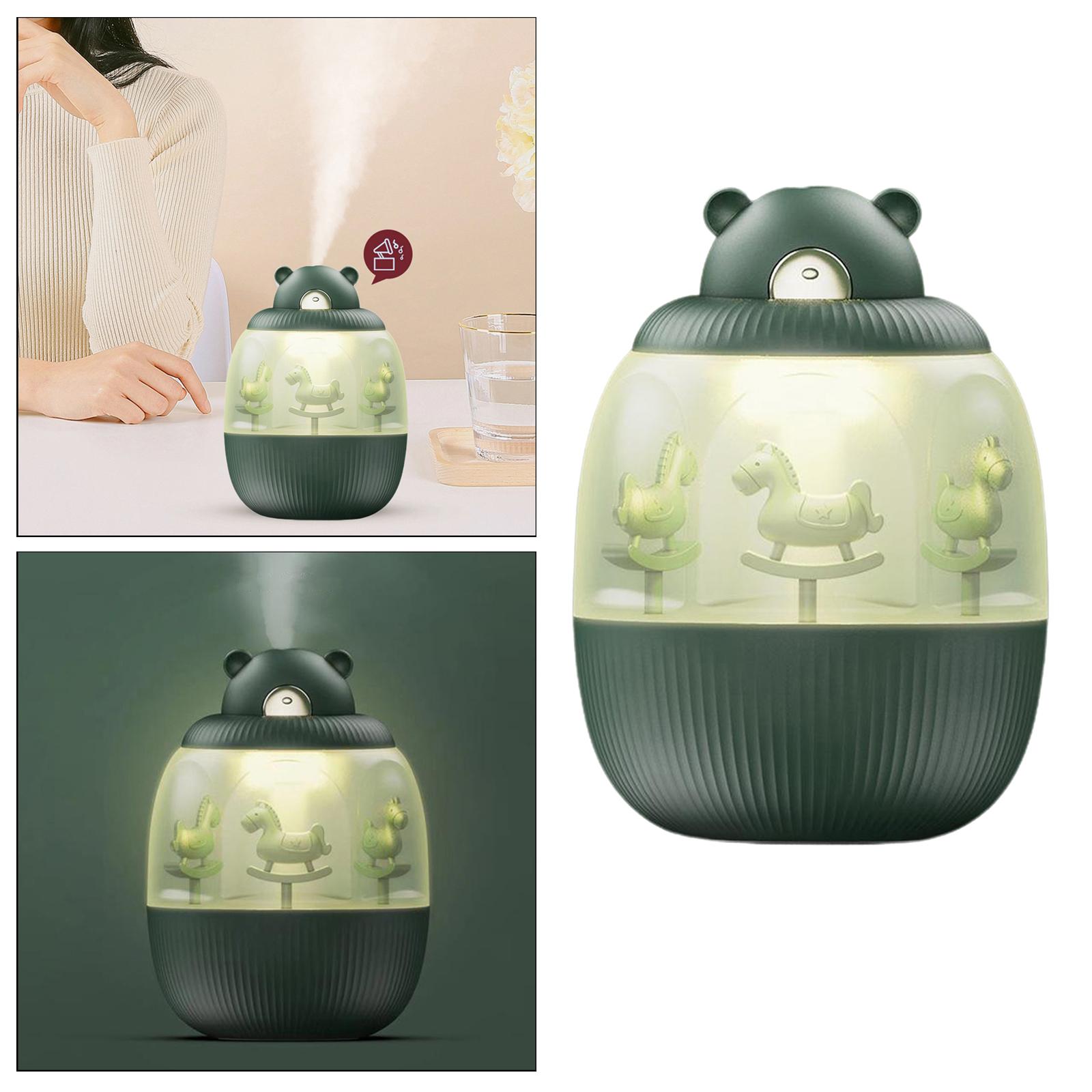 Carousel Music Box Small USB Air Humidifier with Light for Home Office Desk Decoration 7-Color LED Light Desk Humidifiers USB Powered