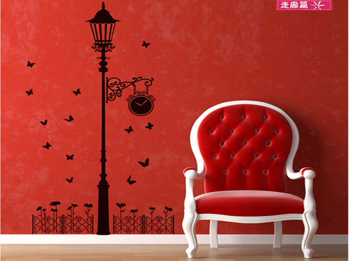 Decal dán tường cột đèn và đồng hồ đen ay9200