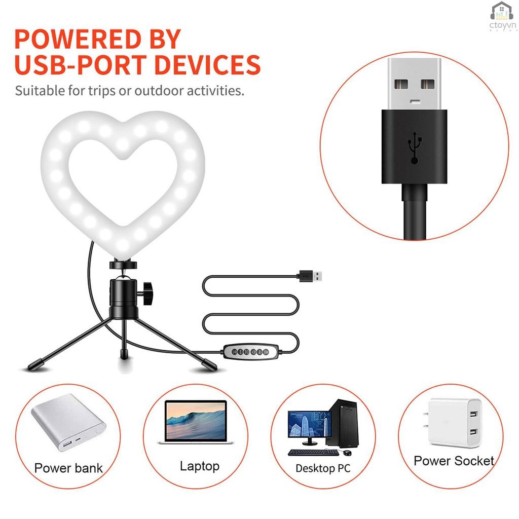 Đèn LED hai màu 6 inch điều chỉnh độ sáng 3000K-6000K sạc USB có đầu bi linh hoạt